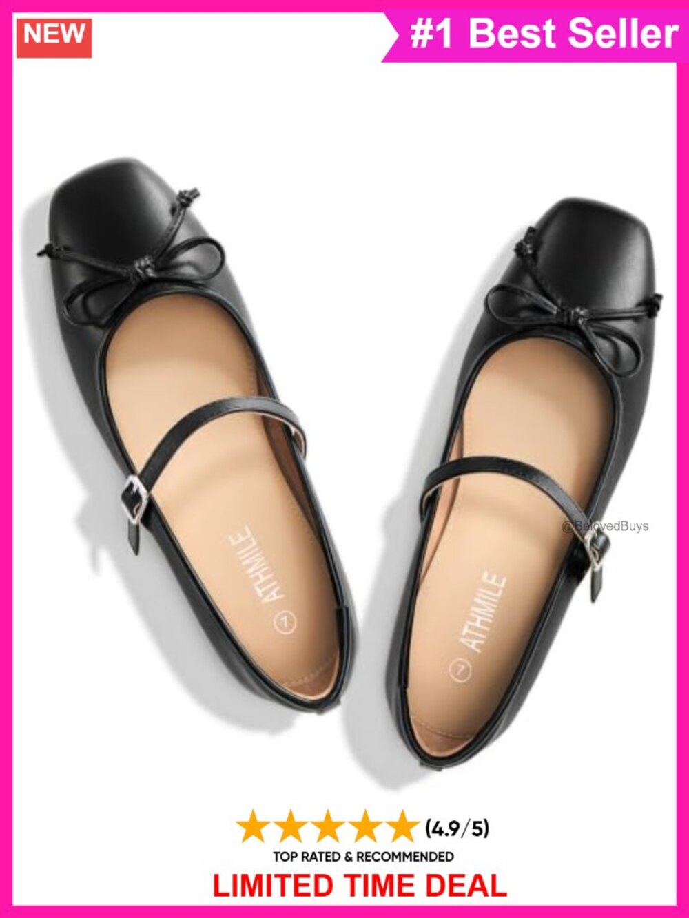 Mary Jane Flats Faux Leather Square Toe Ballet Flats with Bow